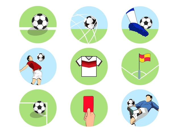 Soccer flat icons set images in circles.