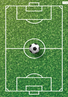 Sfera di calcio di calcio su erba verde del modello del campo di calcio e del fondo di struttura. illustrazione vettoriale.