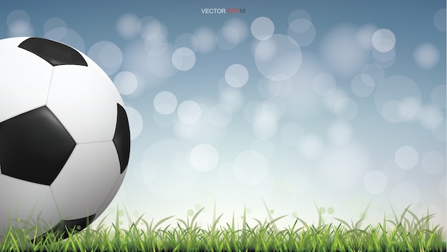 Вектор Футбольный мяч на поле зеленой травы с размытым фоном боке