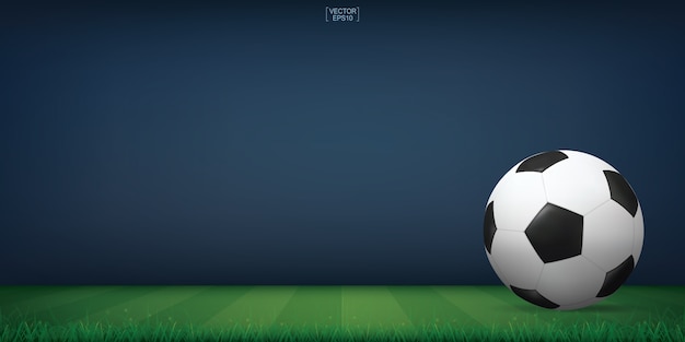 Вектор Футбольный мяч на зеленой траве футбольного поля или футбольного поля стадиона