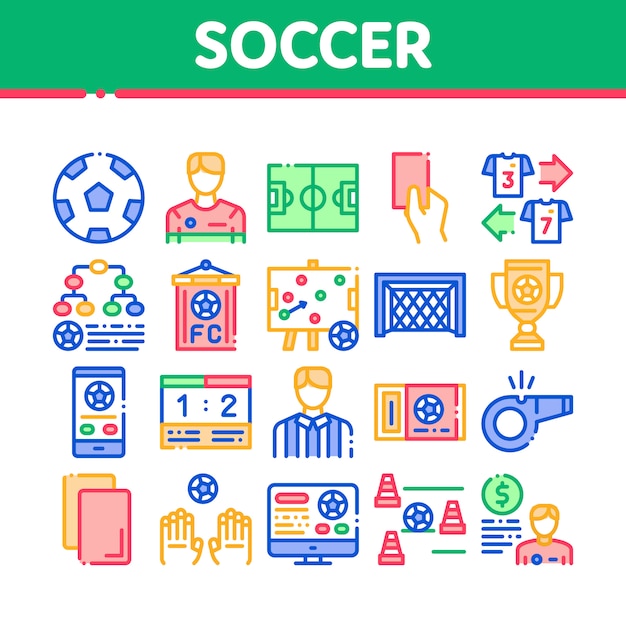 Soccer Football Game Collection Icons Set