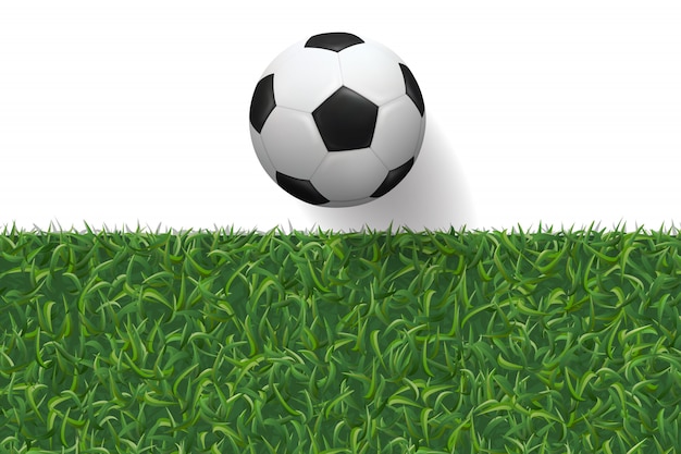 Soccer football and green grass texture for background.