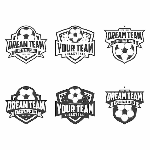 Коллекции футбольных логотипов футбола создают шаблоны на светлом фоне