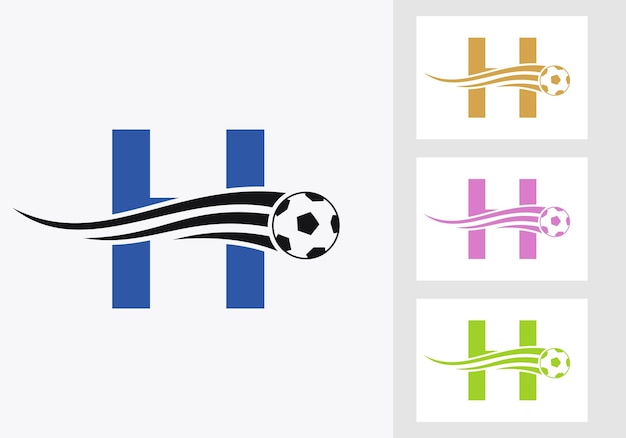 편지 H 기호에 축구 축구 로고 축구 클럽 상징 축구 팀 아이콘의 개념