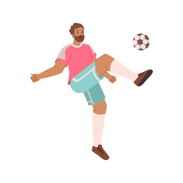 Soccer football player kicks football ball