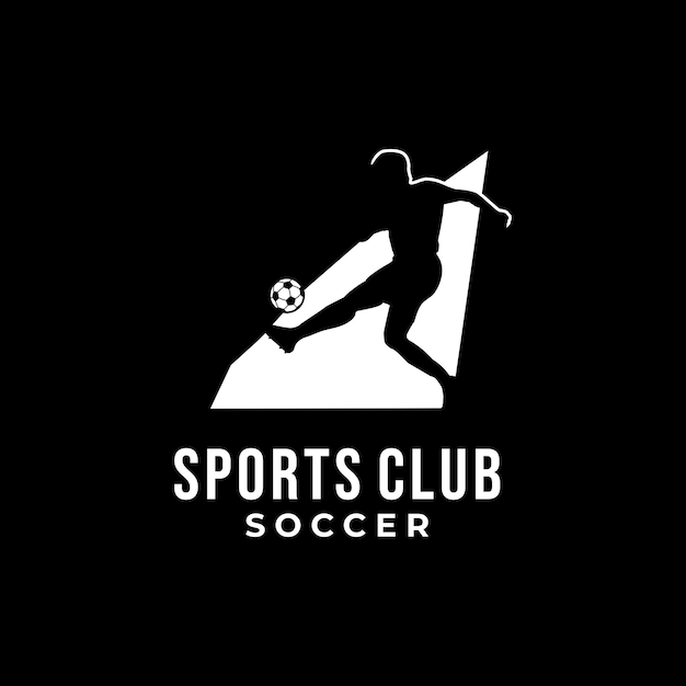 Vector soccer football player silhouette in spotlight with ball in dark background vector template