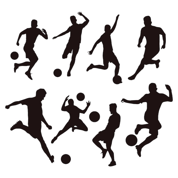 Soccer football player silhouettes, set of football players