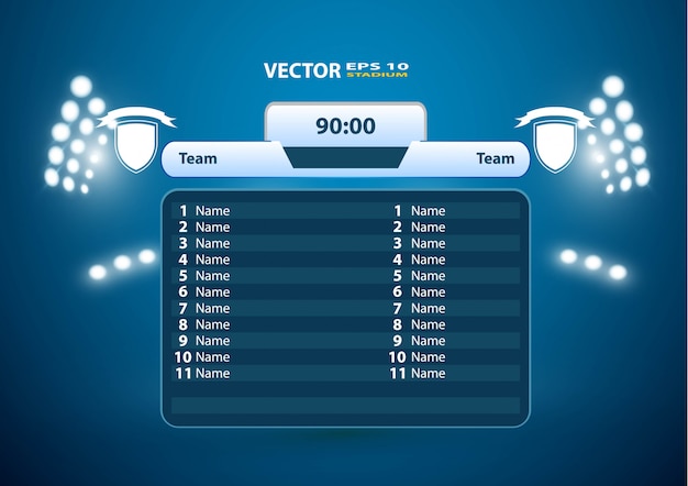 Soccer football stadium spotlight and scoreboard background