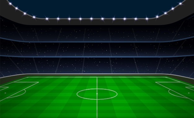 Soccer football stadium with green field Vector illustration