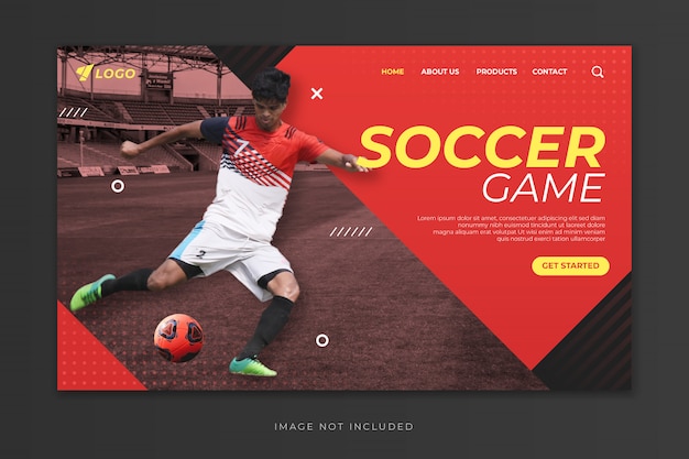 Vector soccer game landing page template