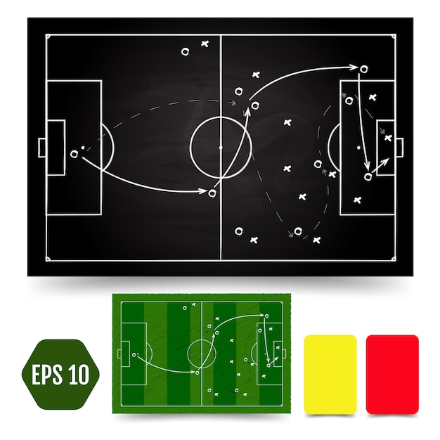 Vector soccer game tactical scheme. football players frame and strategy