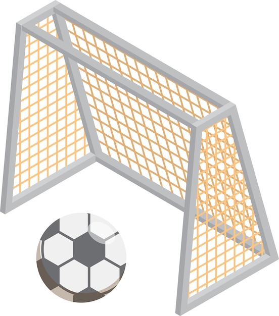 Vector soccer and goal illustration in 3d isometric style