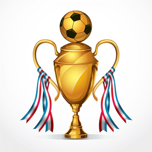 Vector soccer golden award trophy and ribbon. vector illustration