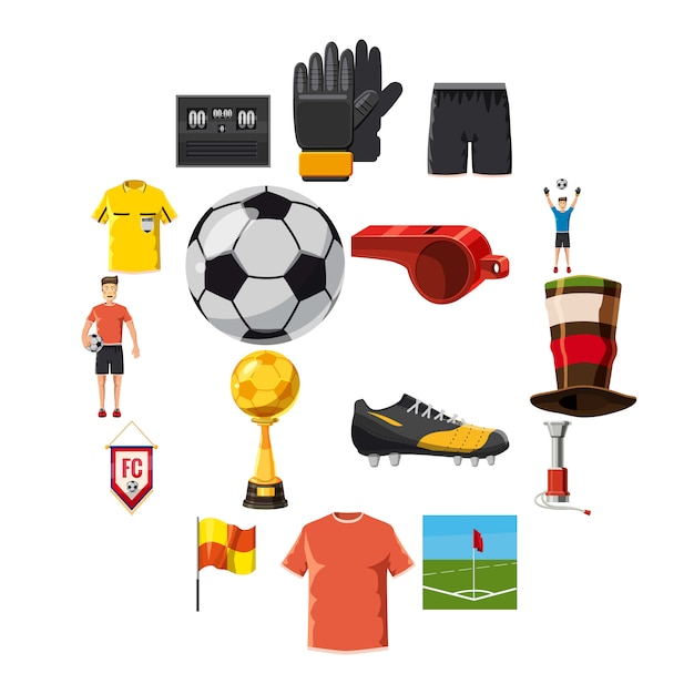 Vector soccer icons set football, cartoon style