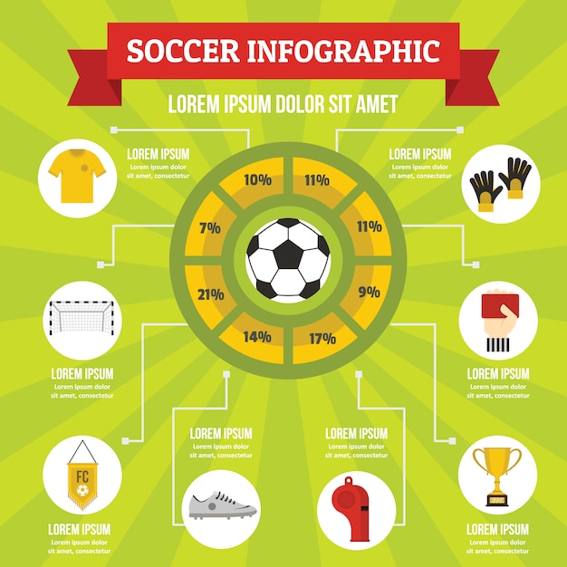 Vettore concetto di infografica calcio, stile piano