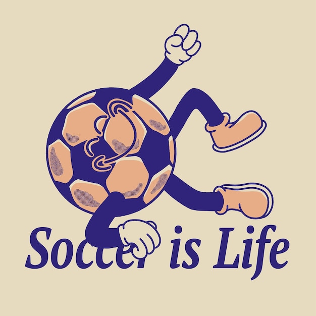 Soccer is Life With Soccer Ball Groovy Character Design