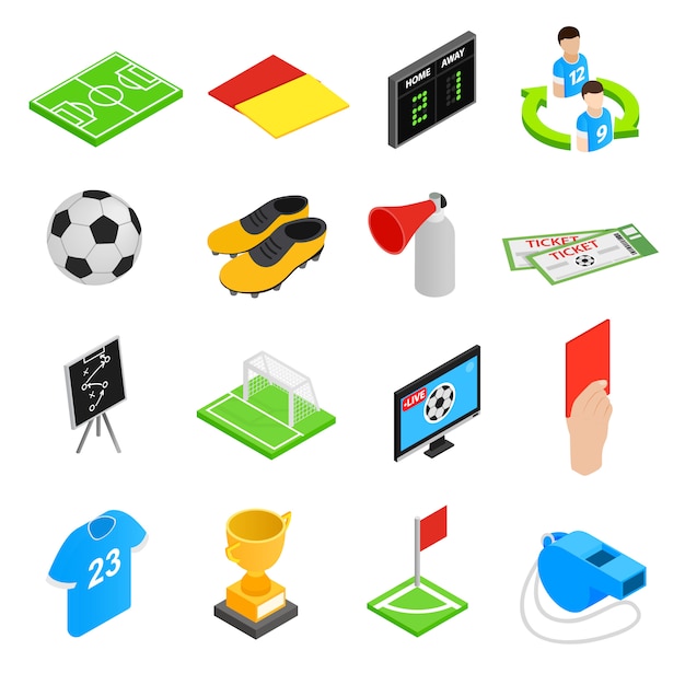 Soccer isometric 3d icons set