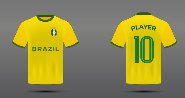 전면 및 후면 보기가 있는 브라질 팀용 축구 유니폼