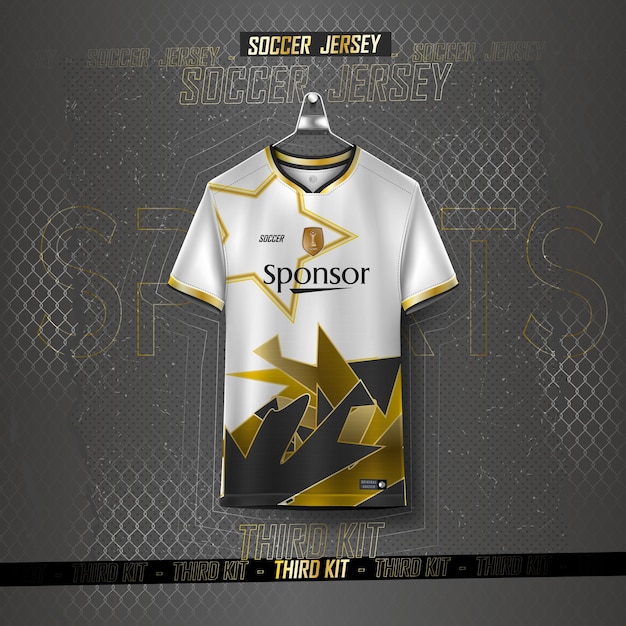 Soccer jersey design for sublimation, sport t shirt design golden texture