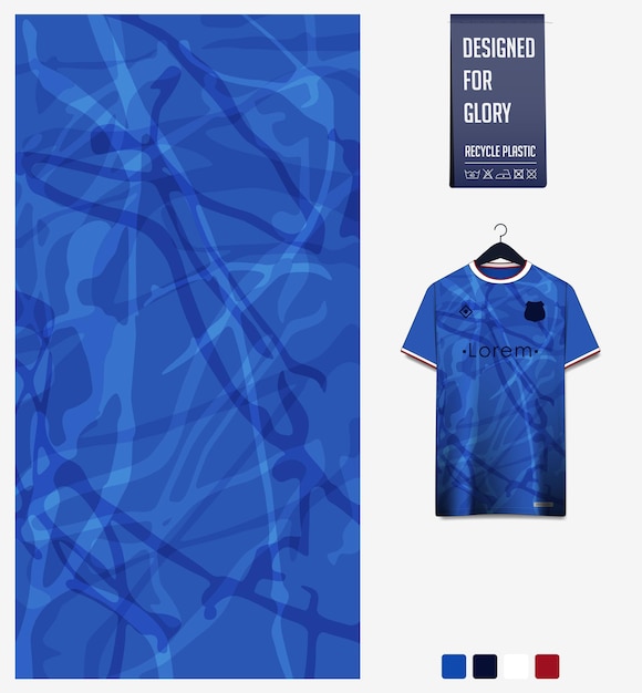 Soccer jersey fabric pattern design abstract pattern on blue background