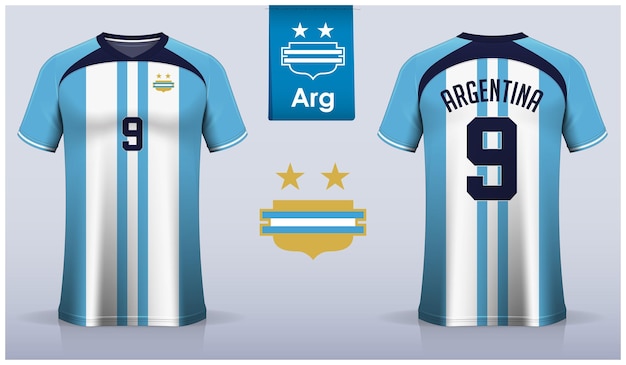 サッカー アルゼンチン代表チームのサッカー ジャージーまたはサッカー キット テンプレート デザイン。