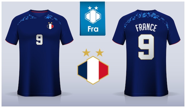 Vector soccer jersey or football kit template design for france national football team.