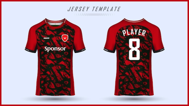 Дизайн красной футболки для футбола готов к печати шаблон