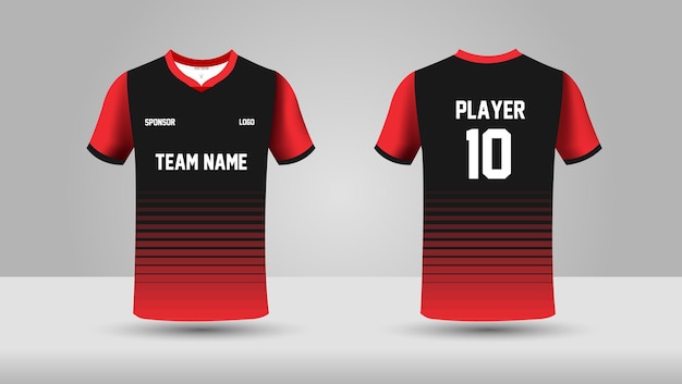 Soccer jersey template sport t shirt design in red and black