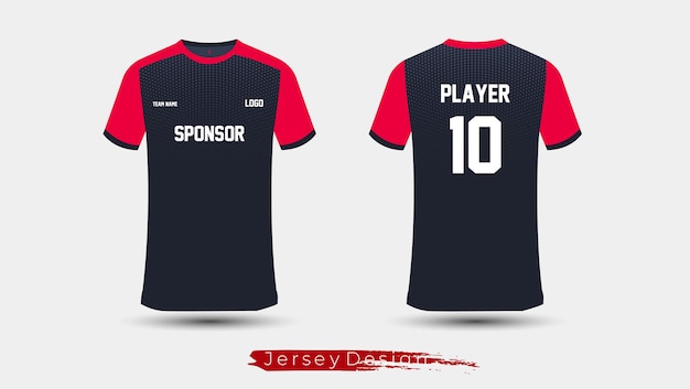 Soccer jersey template sport t shirt design in red and black