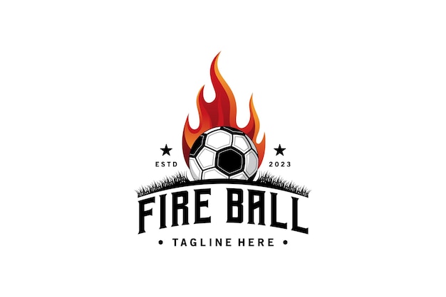 Футбольный логотип дизайн огненный шар современный векторный символ футбольной команды