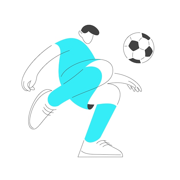 Soccer player in blue uniform kicks ball Football Vector illustration of sport game in flat style