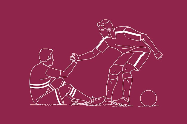 Soccer player and football. outline vector illustration.