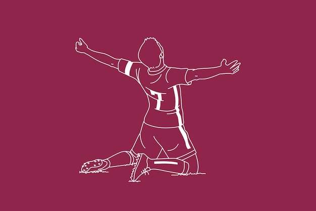 Soccer player and football. outline vector illustration.