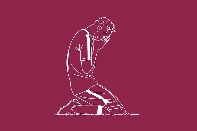 Soccer player and football. outline vector illustration.