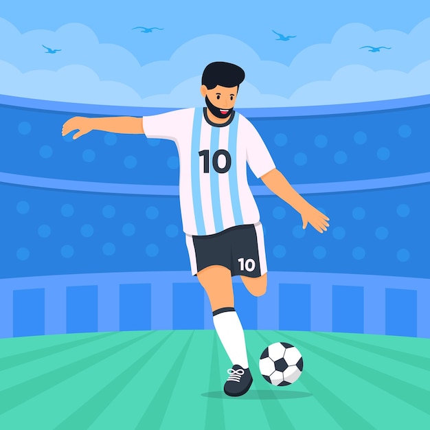 Vector soccer player kicking a ball in a stadium