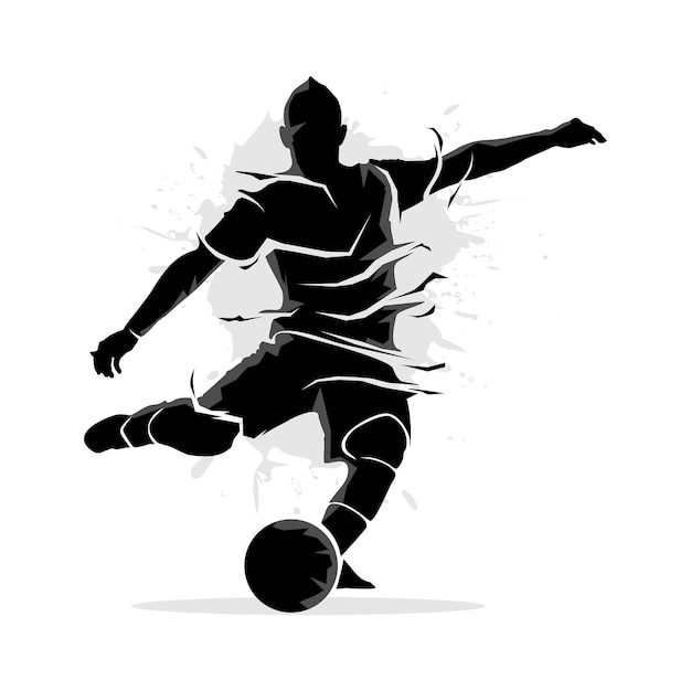 Soccer player kicks the ball. Abstract silhouette vector illustration