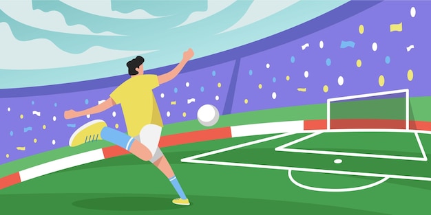 Soccer player kicks the ball flat vector illustration design banner