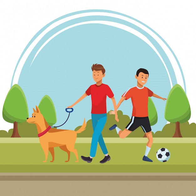 soccer player and man with dog