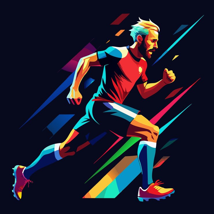 Vector soccer player running funny neon colors black back