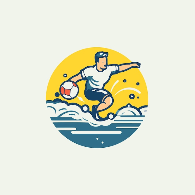 ベクトル 水面上のボールを持つサッカー選手平らなスタイルのベクトルイラスト