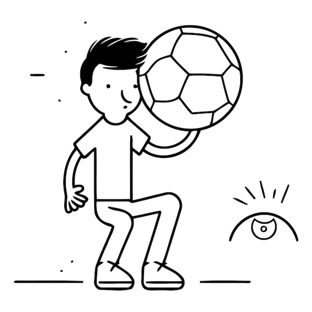 Vector soccer player with ball in thin line style