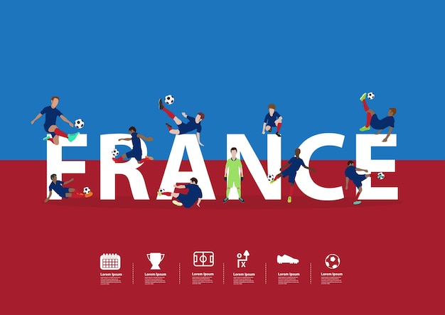 Vector soccer players in action on france text