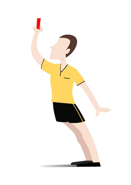 Soccer referee with red card in his hand Flat style vector illustration