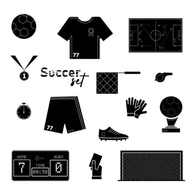 Soccer SET OF black silhouette