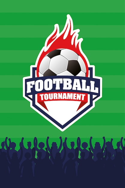 Poster emblema di sport di calcio con palloncino in fiamme