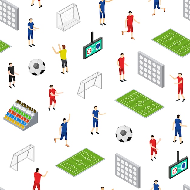 Stadio di competizione di calcio modello senza cuciture sfondo su un bianco vista isometrica gioco sportivo concetto simbolo di calcio elemento mappa per web design illustrazione vettoriale