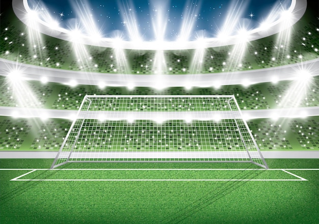 Vector soccer stadium. goal post. football arena. vector illustration.