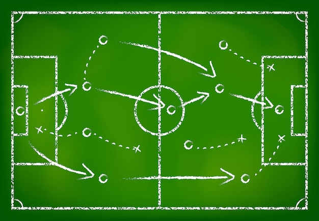 Vector soccer strategy drawn with white chalk isolated 3d illustration