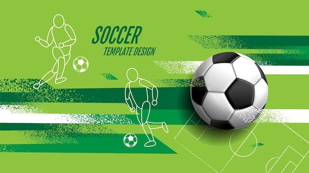Дизайн футбольного шаблона Футбольный баннер Спортивный дизайн макета зеленый Тематический вектор