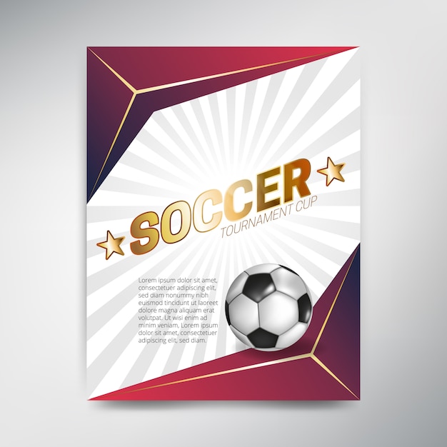 Soccer tournament cup poster on red background with ball